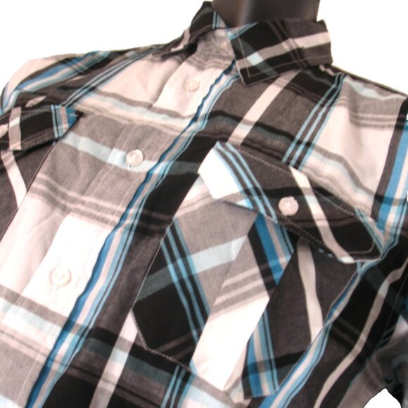 AIRWALK Western Short Sleeve Blue plaid, with Buttons Shirt Men's Size Large - Picture 2 of 11